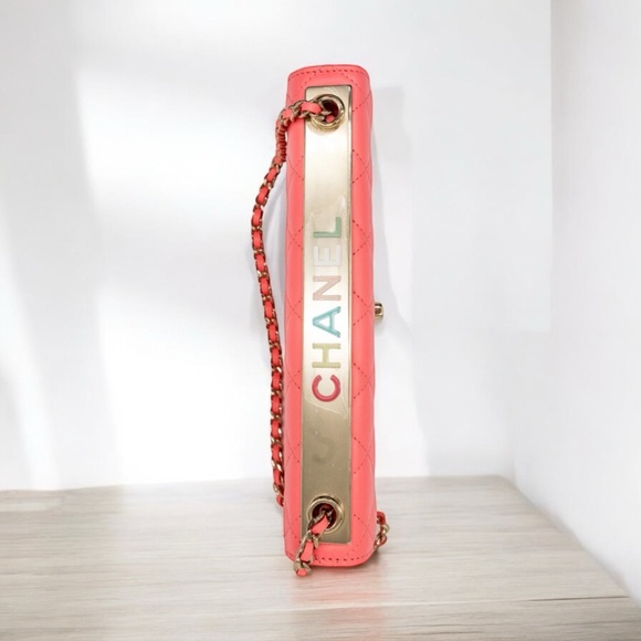 Chanel Wide Trendy CC Wallet on Chain Hot Pink Lambskin Leather RARE Rainbow! - Picture 11 of 16